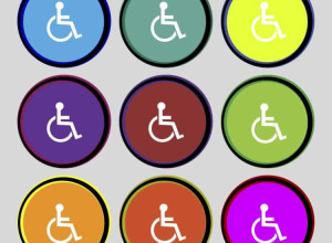 9 Accessibility Badges, all in different colours